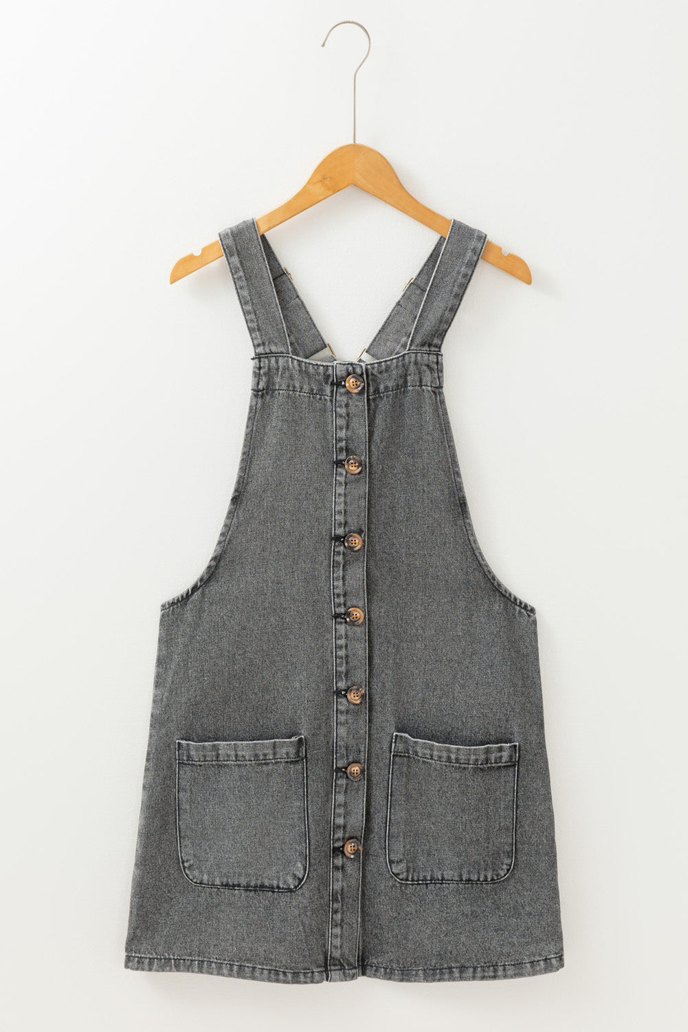 Button front overall denim mini dress, spring 2025, trendy denim pinafore dress, mini dress, denim outfit, lightweight and breathable fabric, must-have spring fashion staple, adjustable strap denim dress, western dress, modern and timeless denim fashion, perfect for day-to-night styling, retro-inspired casual dress, durable and comfortable fit, easy-to-style wardrobe essential, spring and summer outfit