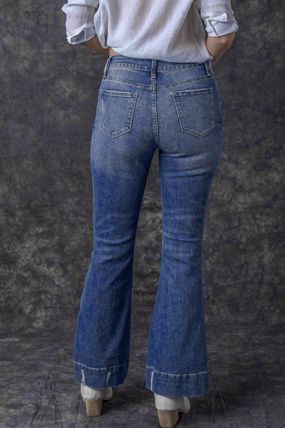 Slight Distressed Medium Wash Flare Jeans