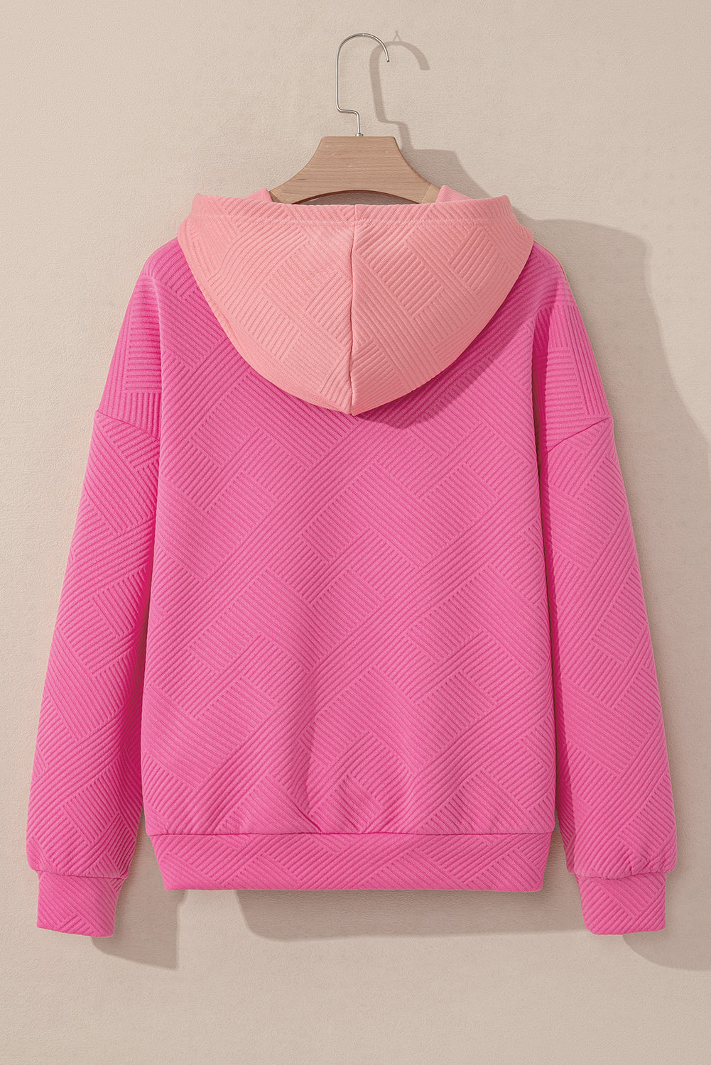 Pink Textured Drop Shoulder Hoodie