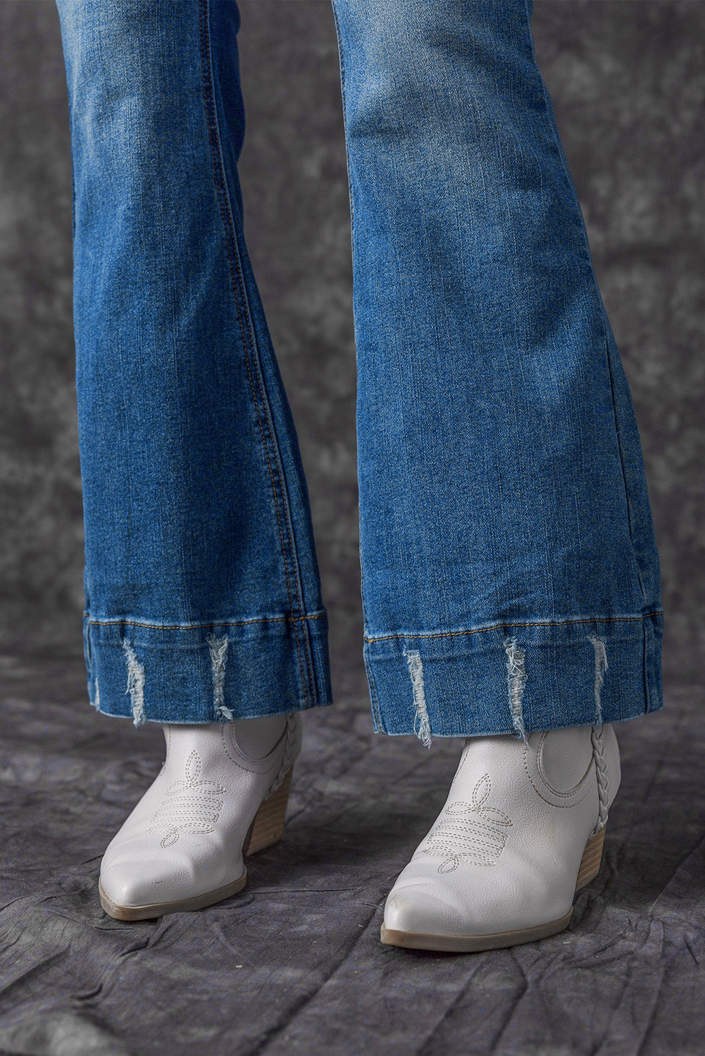 Slight Distressed Medium Wash Flare Jeans