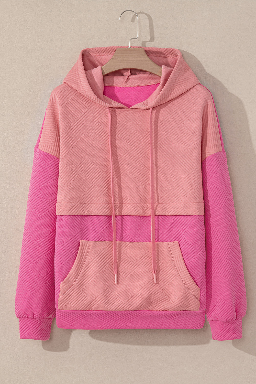 Pink Textured Drop Shoulder Hoodie
