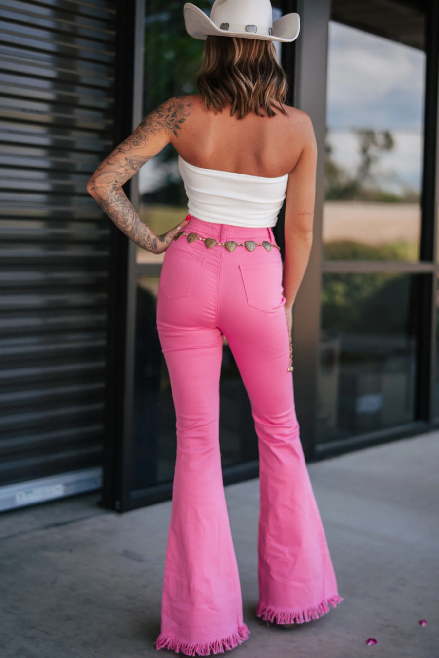 High Waisted Flare Ripped Raw Hem Jeans