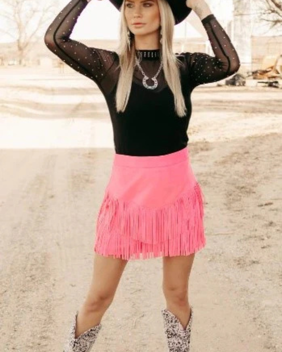 Pink Fringe Western Skort