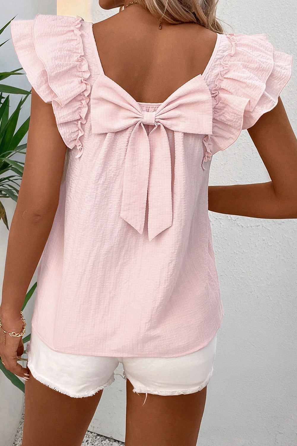 Bow Knot Frilled Butterfly Sleeve Blouse