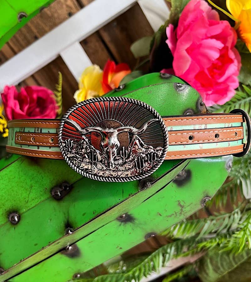 Kids Cactus Belt with Long Horn Buckle