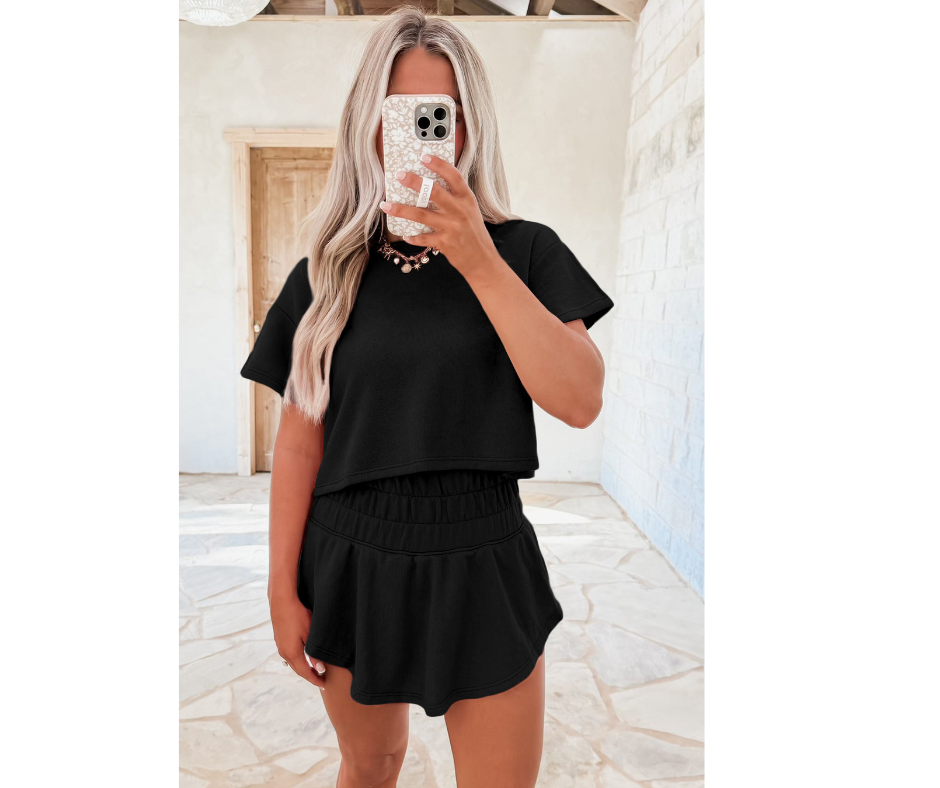 Cropped Tee and Ruffle High Waist Skort Set
