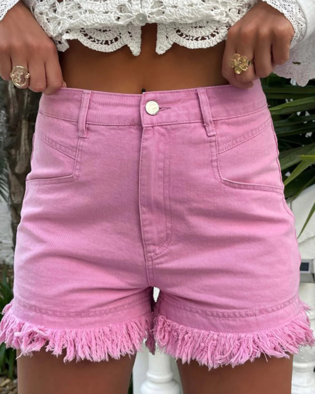 Frayed Edge Mid Rise Denim Shorts