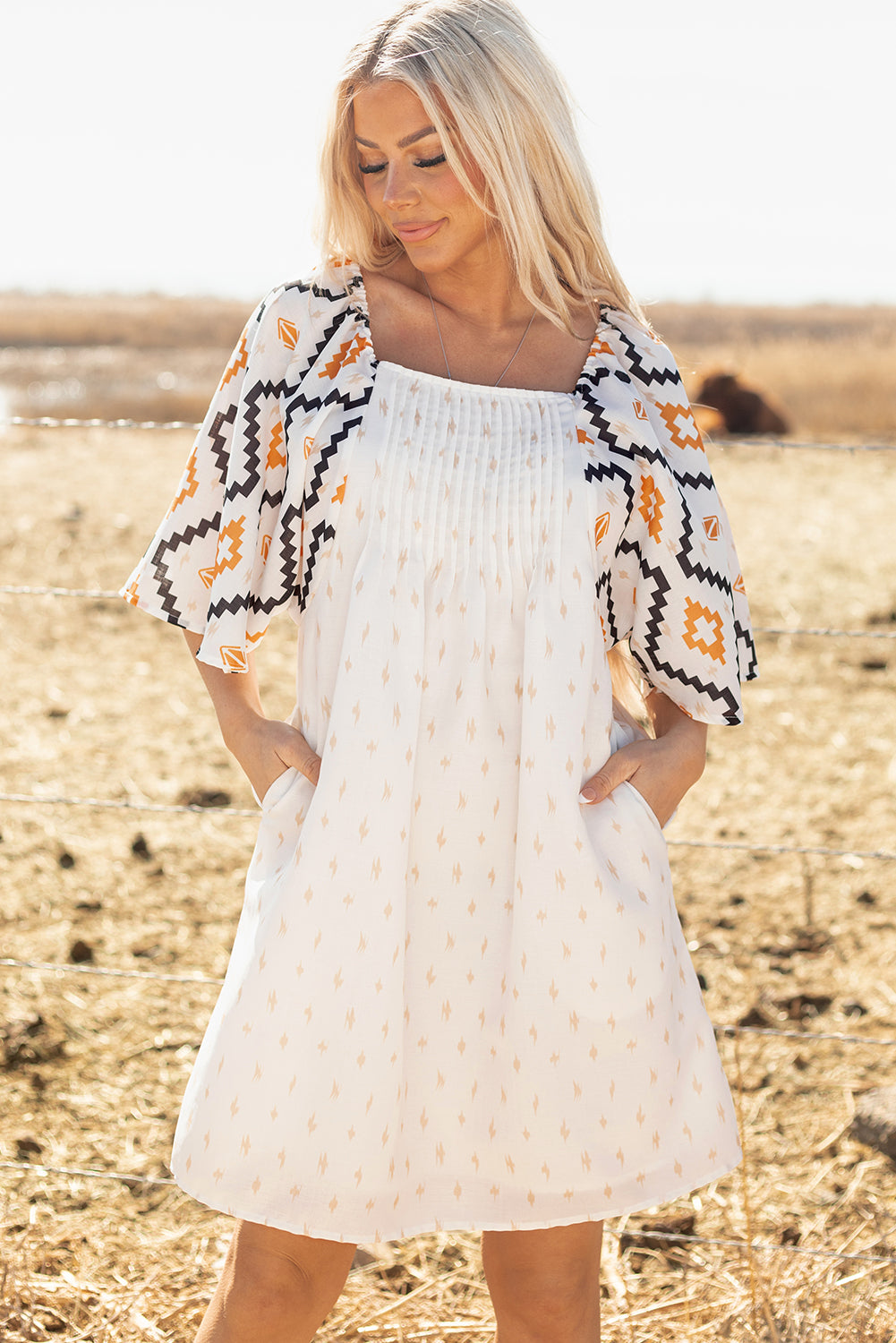 Western Aztec Print Loose Mini Dress
