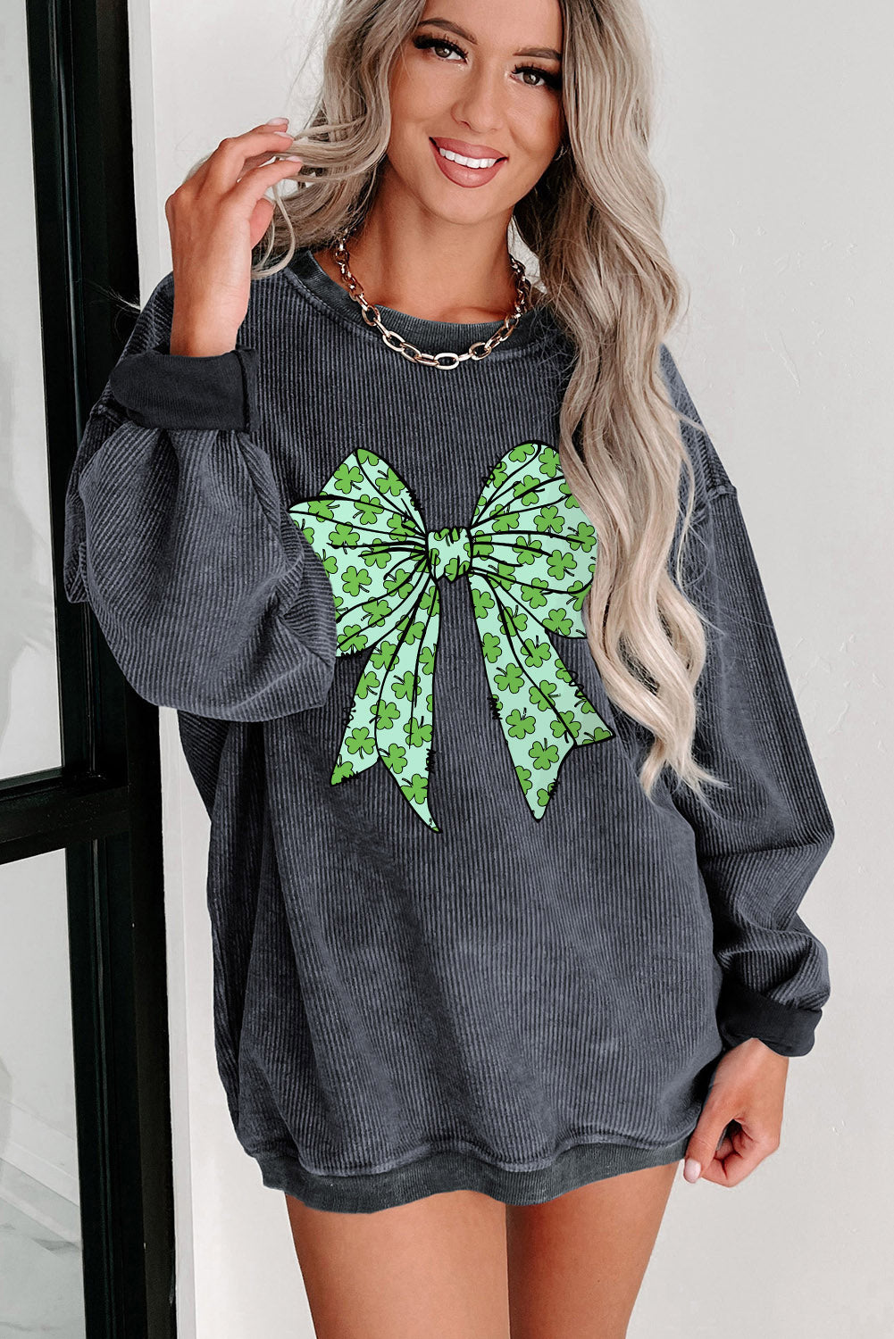 Clover Bow Corded Graphic Sweatshirt