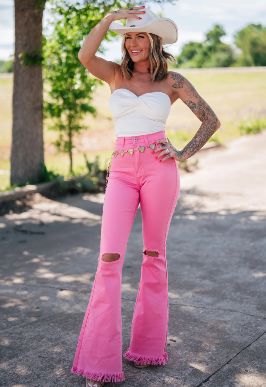 High Waisted Flare Ripped Raw Hem Jeans