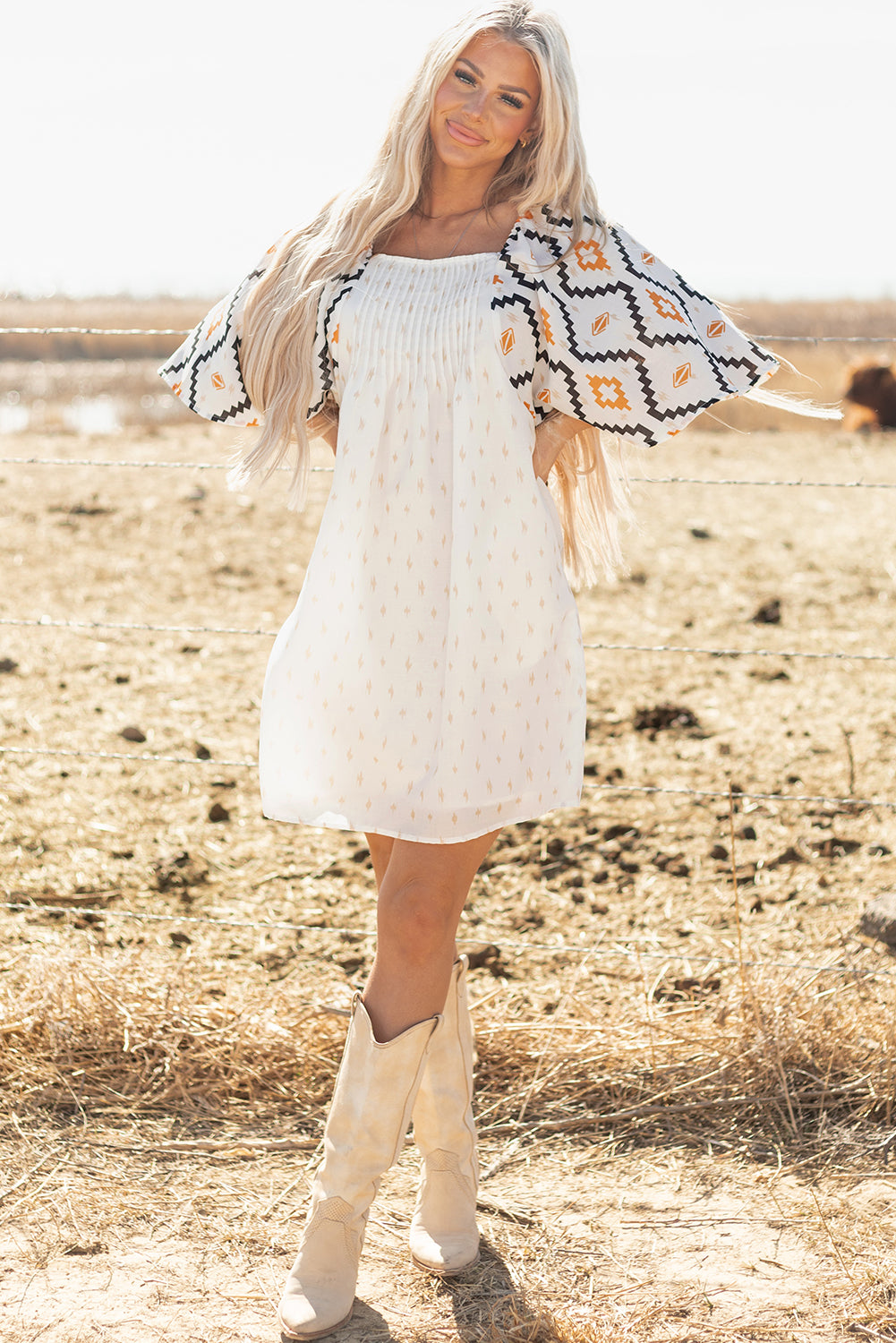 Western Aztec Print Loose Mini Dress