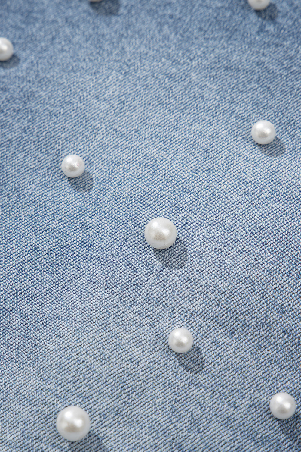 Pearl Beaded Raw Hem Denim Shorts