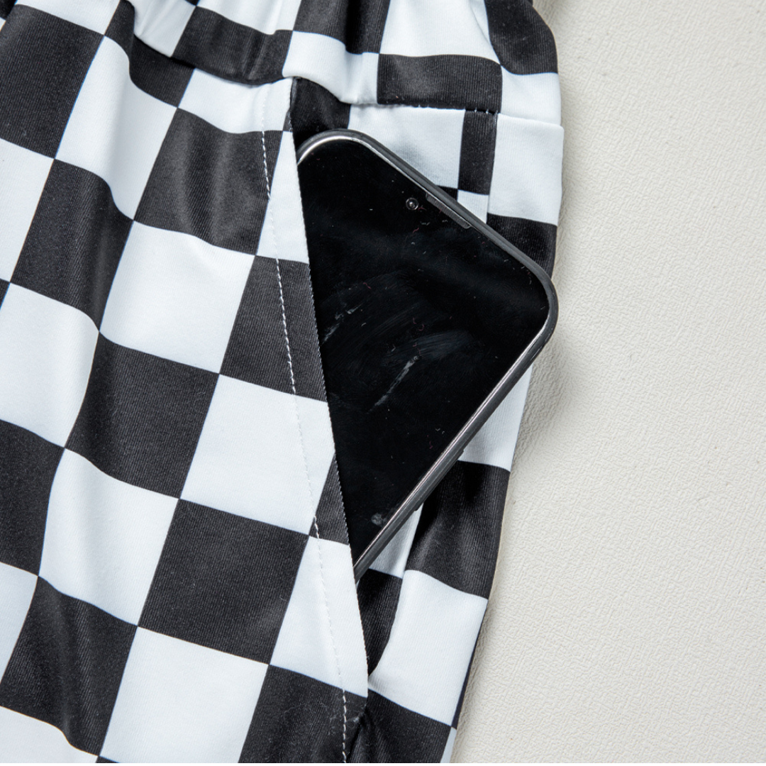 Checkered Print High Waist Shorts