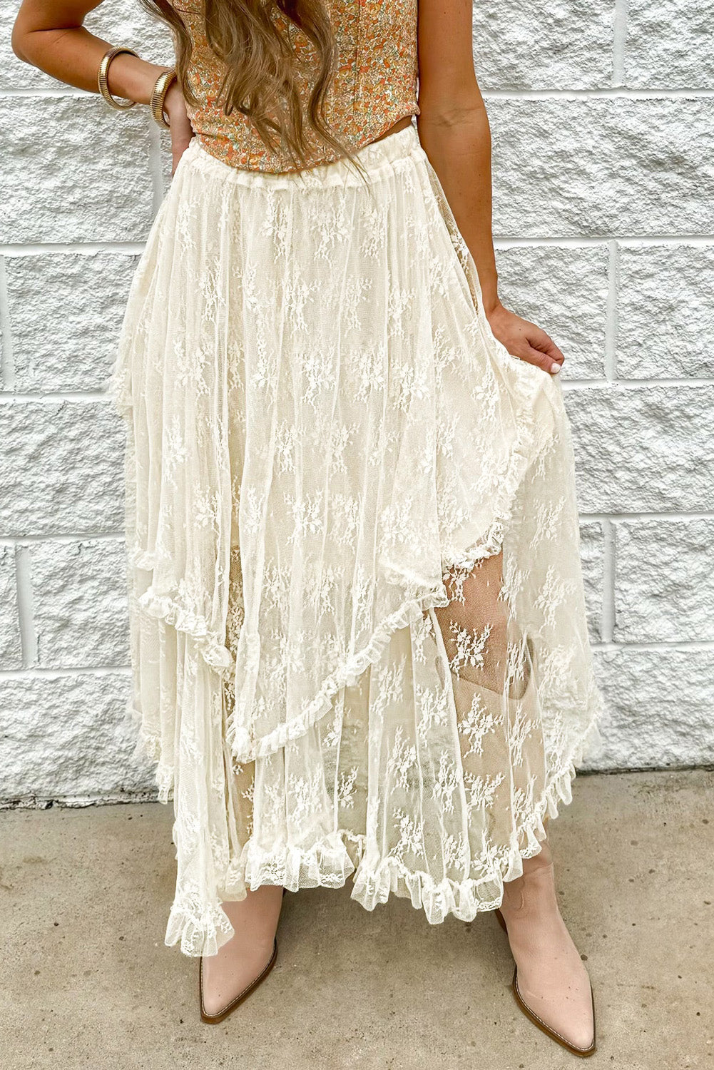 Lace Tiered High Waist Maxi Skirt