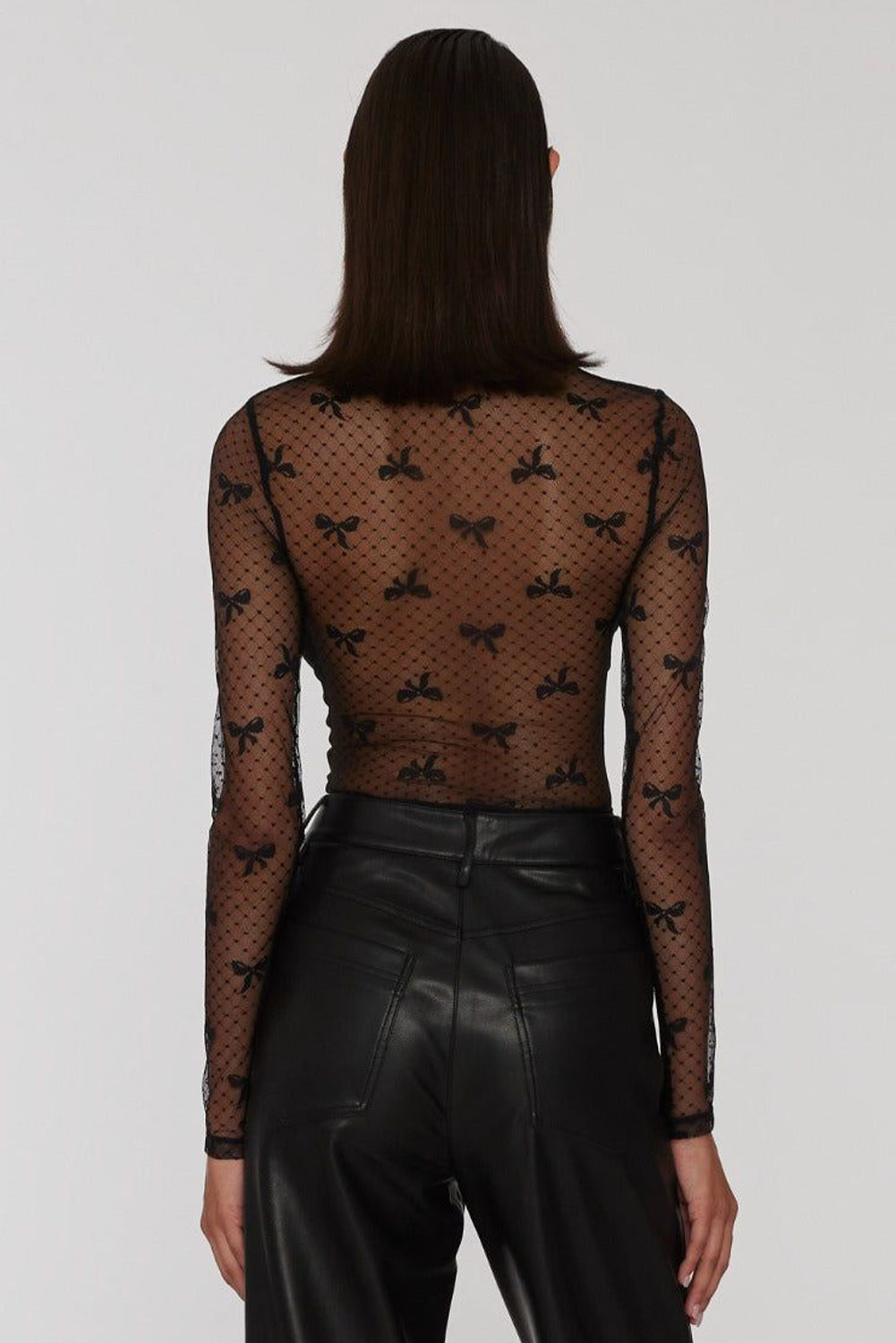 Bow & Dots Mesh Long Sleeve Top