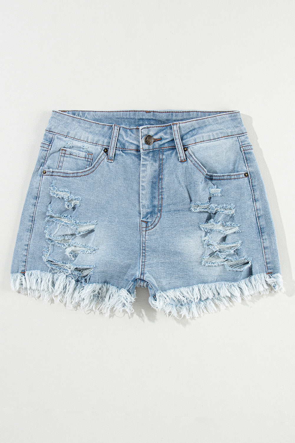 Distressed Raw Hem High Waist Denim Shorts