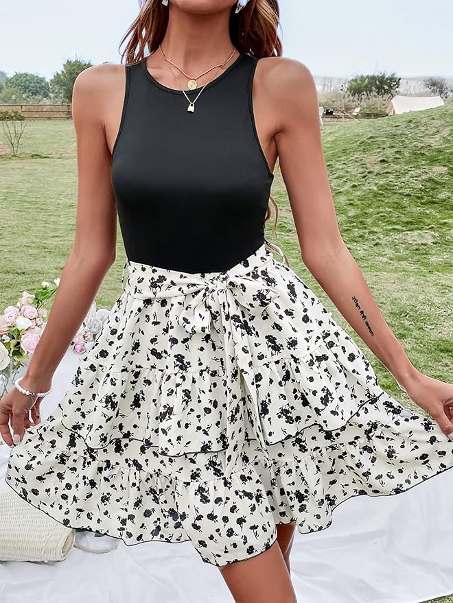 Ruffle Floral Drop Waist Flared Dress