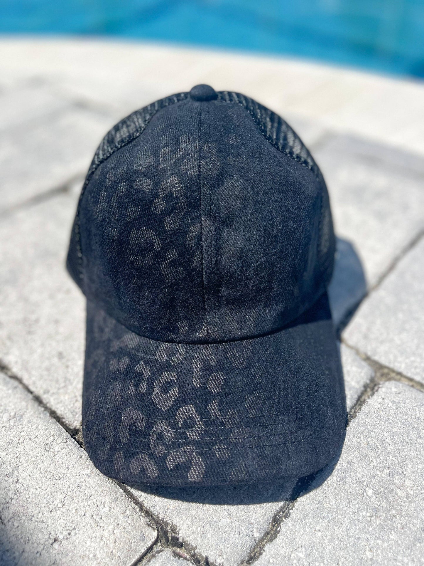 Cheetha Print Trucker Hat with Pony Tail hole