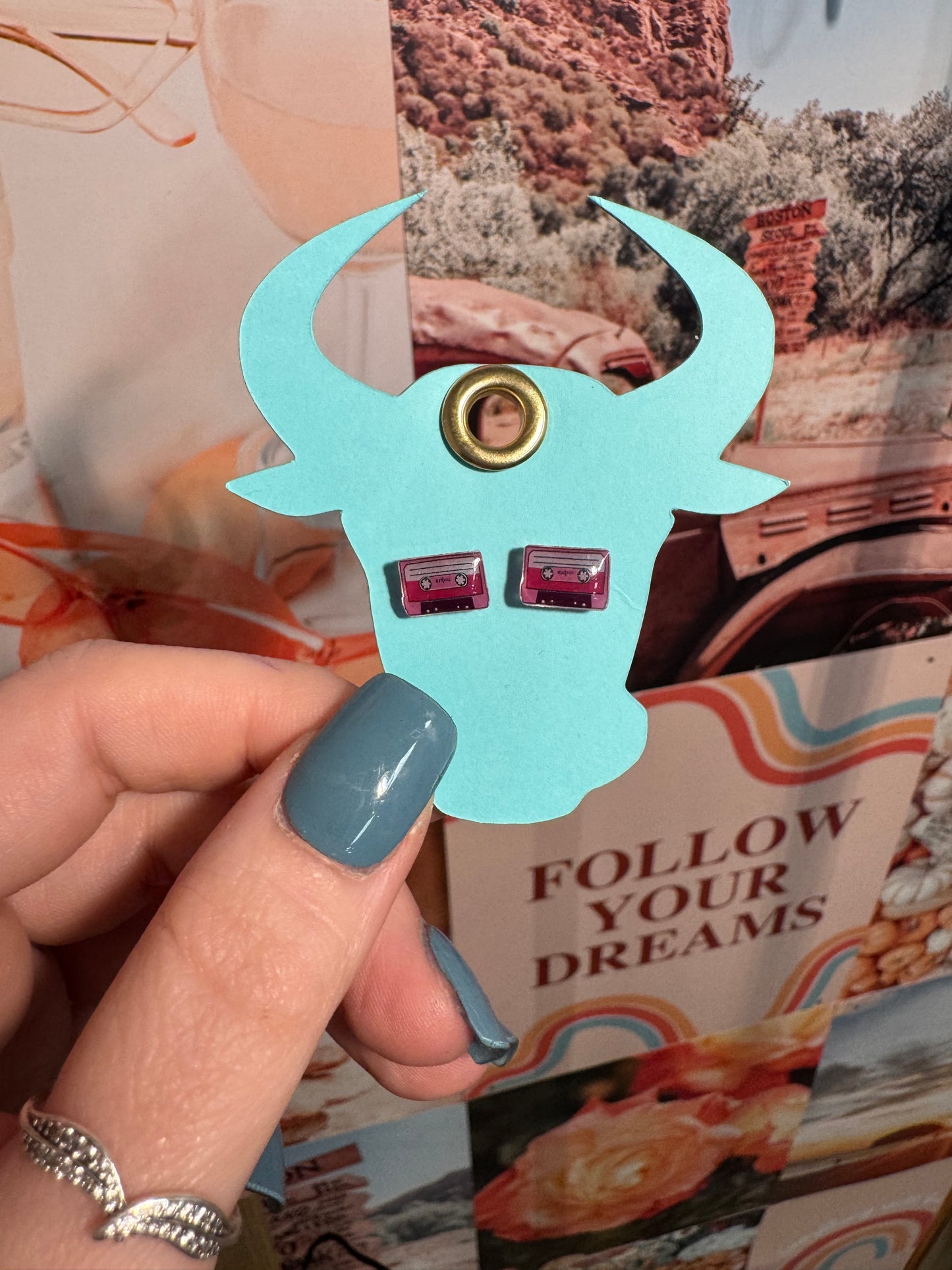 Pink Retro 80s Tape Earring Studs