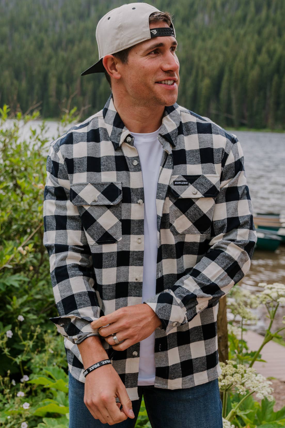 Burlebo black buffalo flannel shirt, classic plaid flannel for men, warm and stylish fall shirt, outdoor and casual wear, black and grey checkered flannel, rugged Burlebo brand shirt for layering