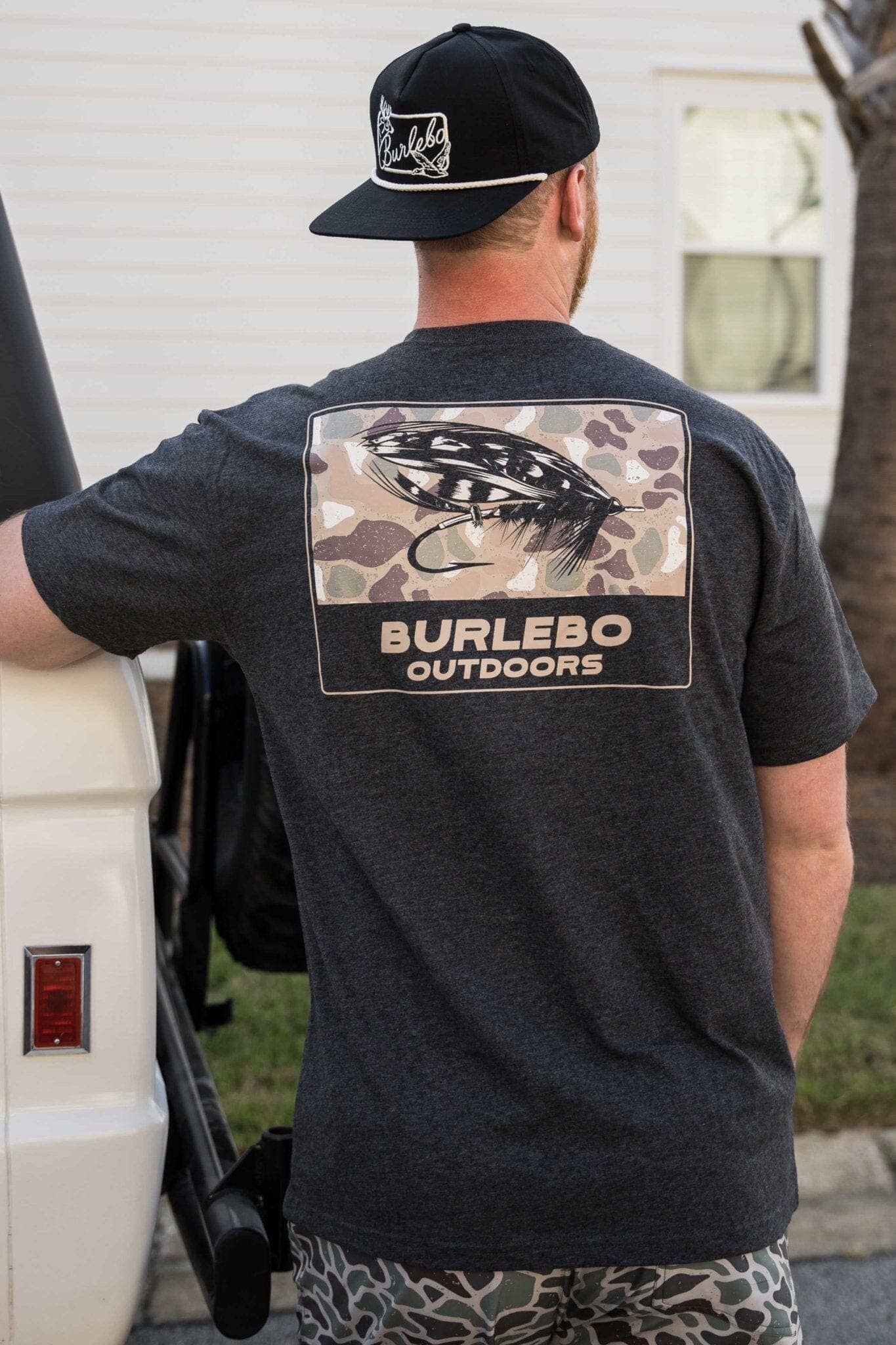 Burlebo fishing graphic tee, stylish fishing t-shirt for men, outdoor sports apparel, comfortable graphic tee for anglers, Burlebo brand fishing shirt, casual fishing-themed clothing for outdoor adventures