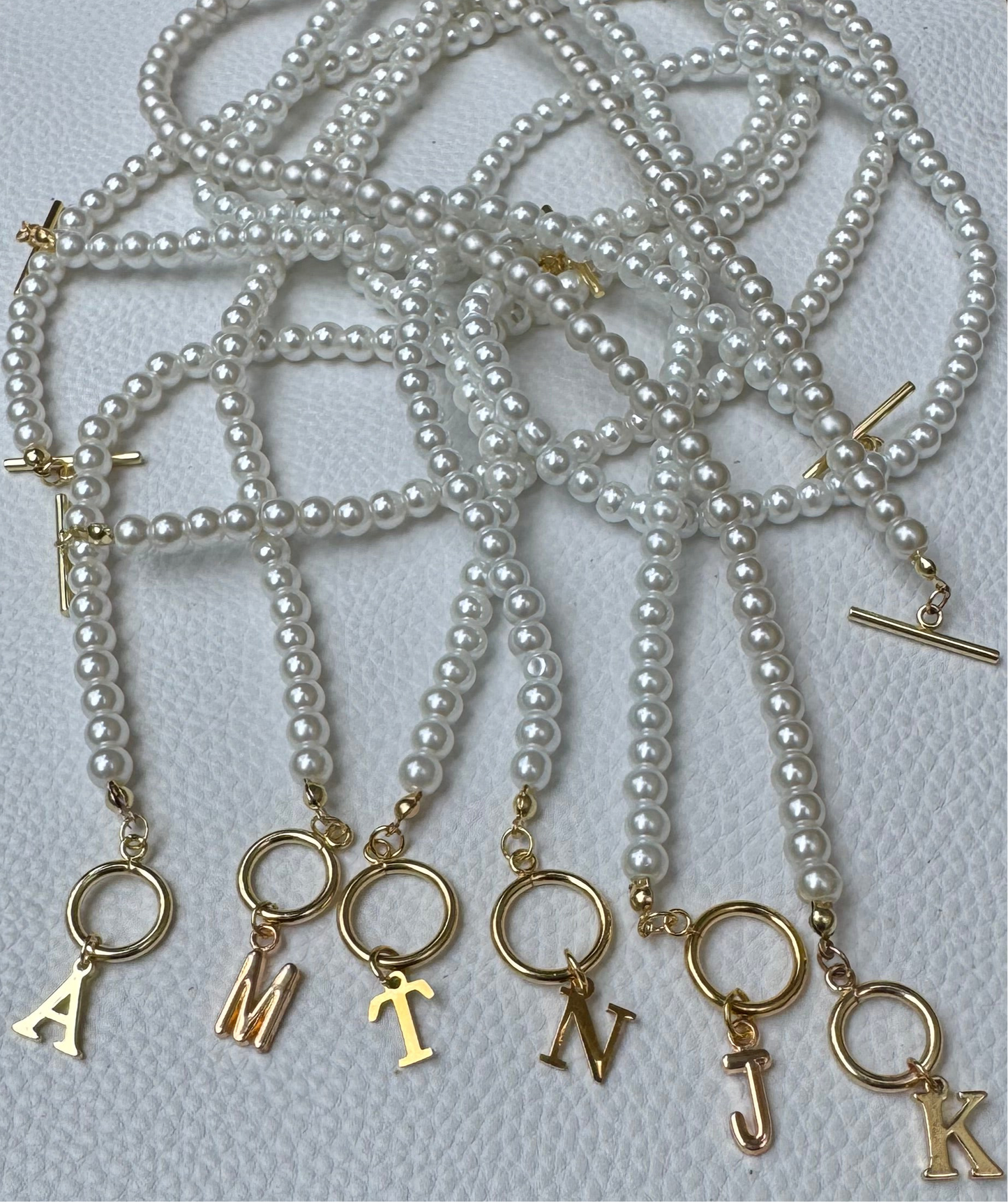 Initial Pearl Necklace with Front Bar Clasp