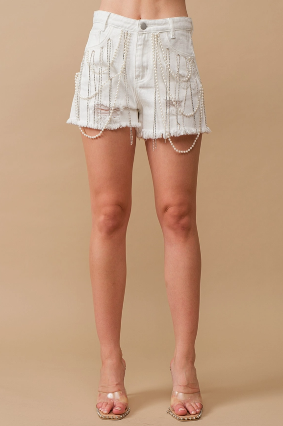 Rhinestone & Jewel Fringe Detail Shorts