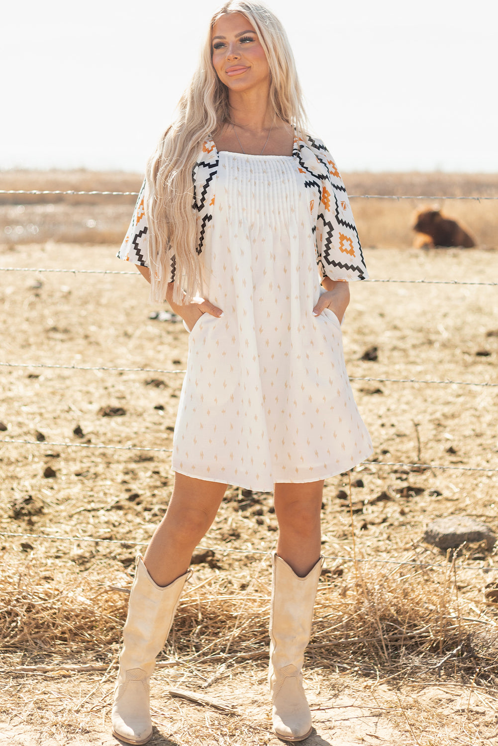 Western Aztec Print Loose Mini Dress