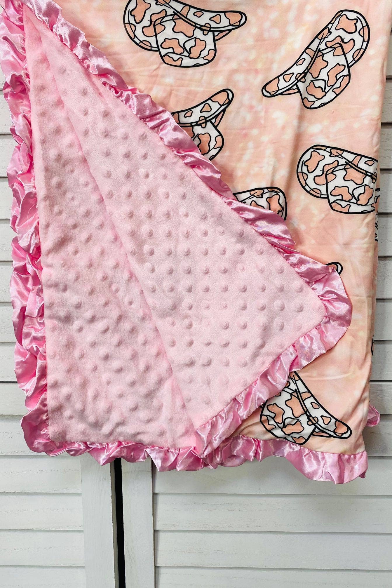 Pink Cowgirl Hat Minky Blanket