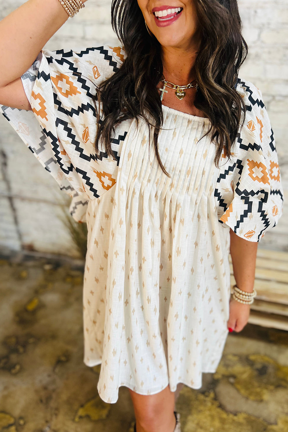Western Aztec Print Loose Mini Dress