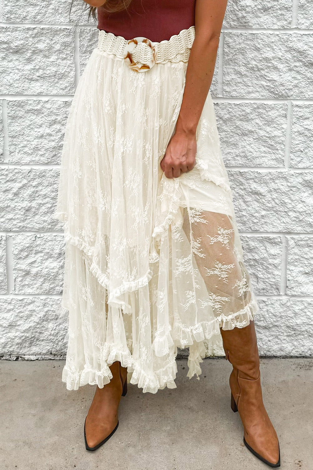 Lace Tiered High Waist Maxi Skirt