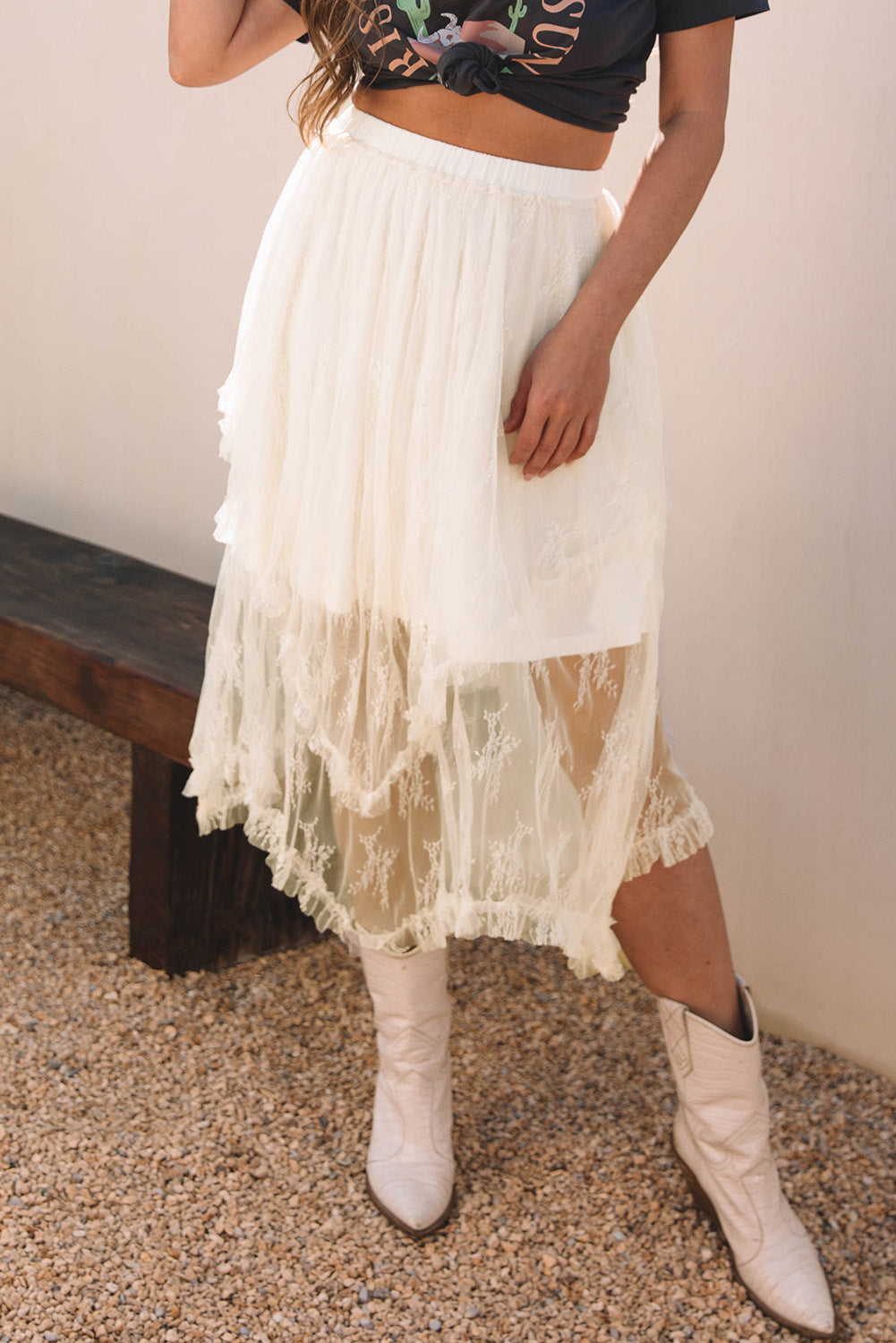 Lace Tiered High Waist Maxi Skirt