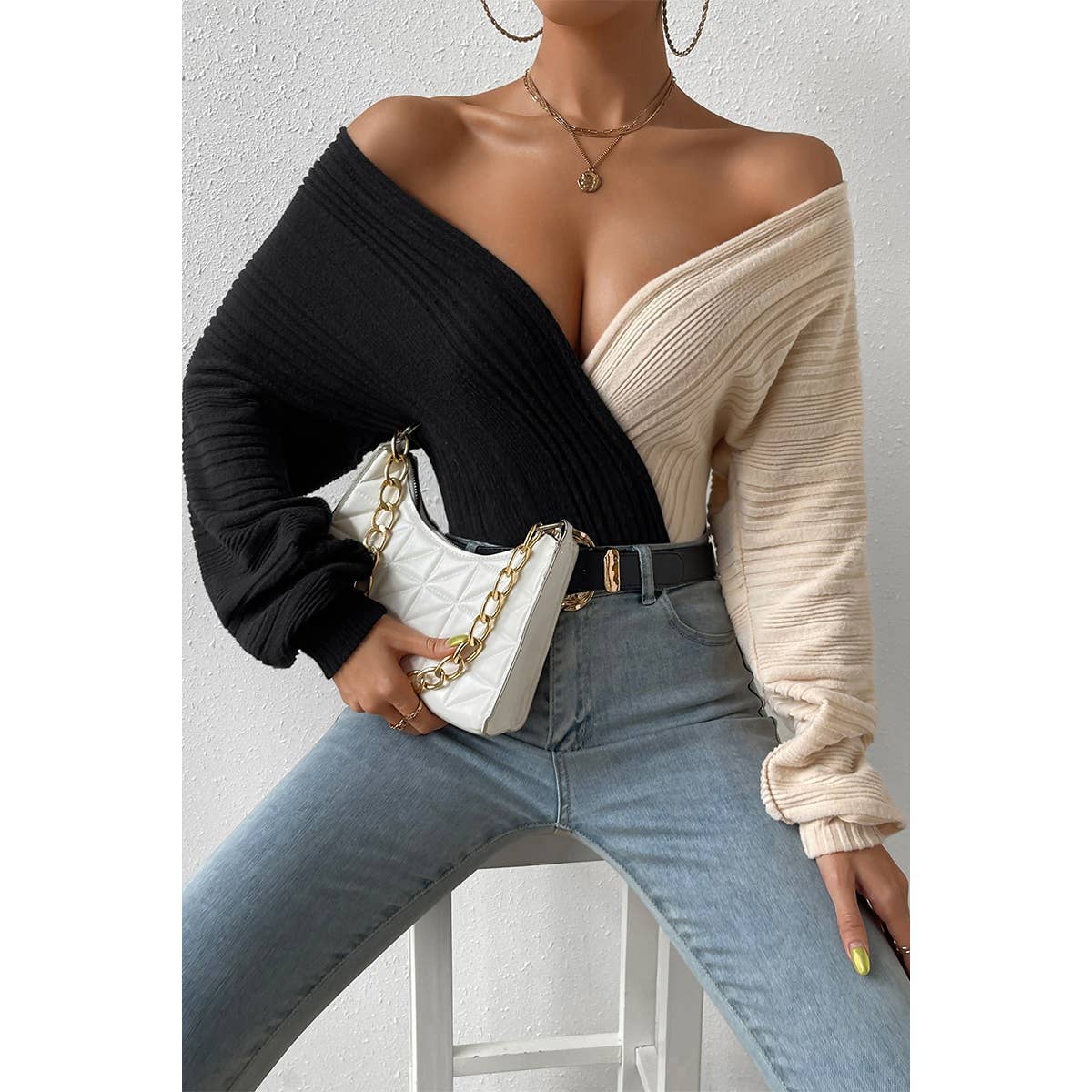 Off the shoulder crisscross bodysuit for women, trendy and stylish bodysuit with crisscross detail, fashionable off-shoulder top, versatile bodysuit for casual or dressy looks, flattering and comfortable one-piece outfit