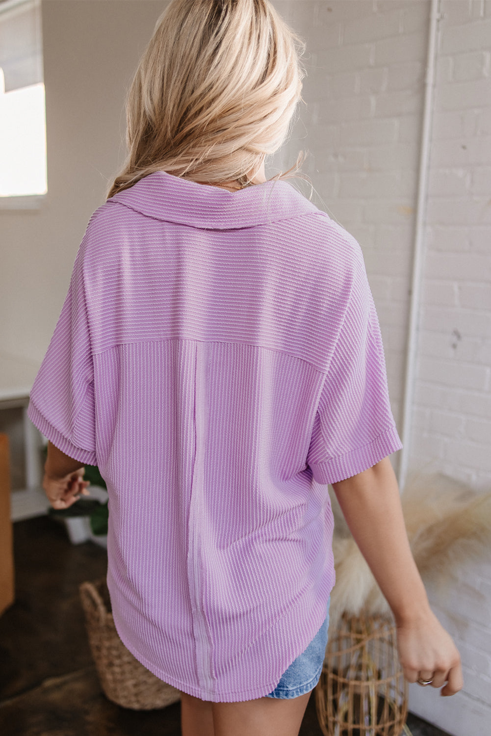 Corded Buttoned Short Sleeve Top