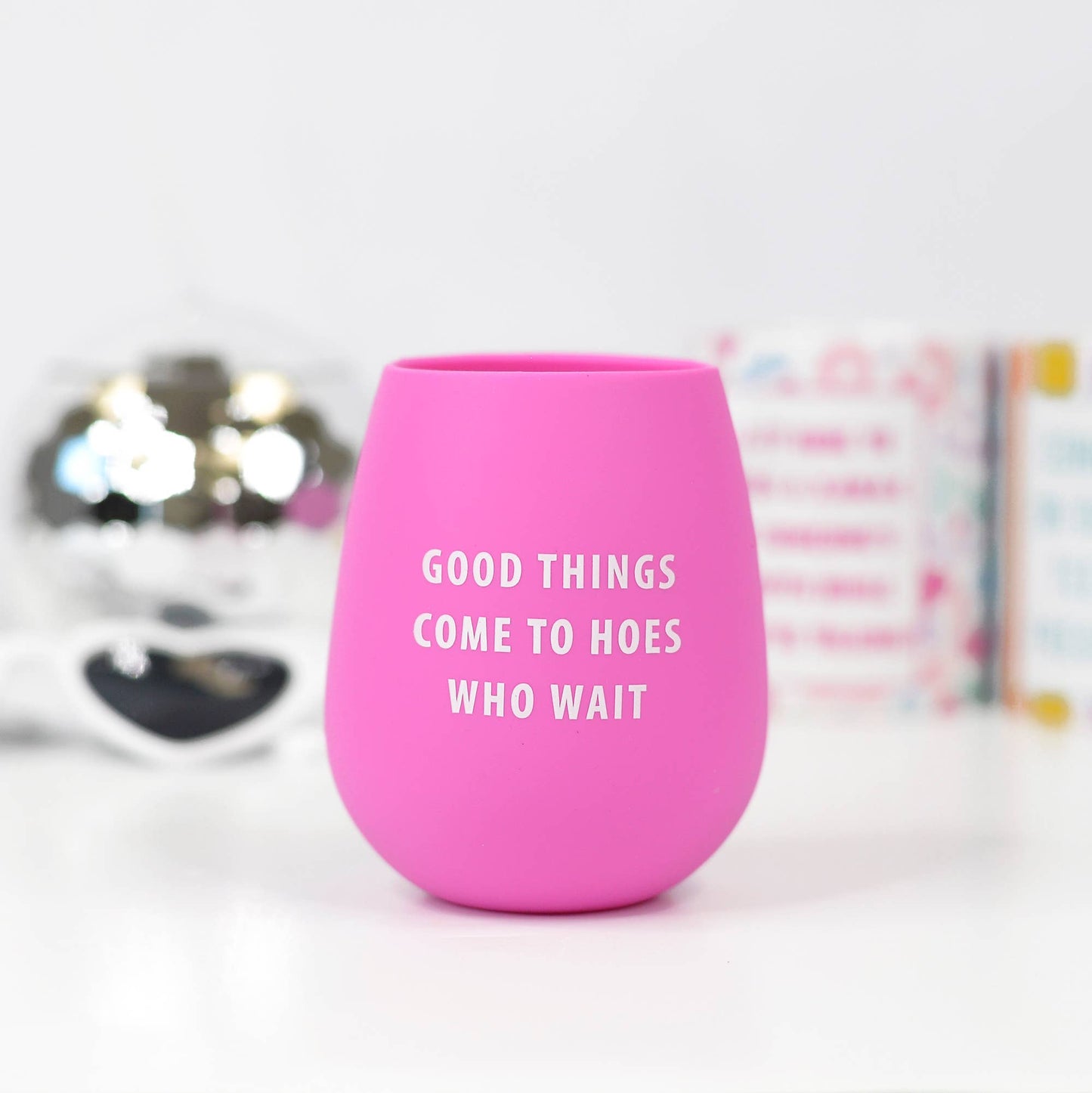 "Funny Silicone Wine Tumblers – 'Good Things Come to Hoes Who Wait' & 'I Can't Afford to Be Here' – Set of Two Bold and Playful Drinkware for Parties or Gifting"