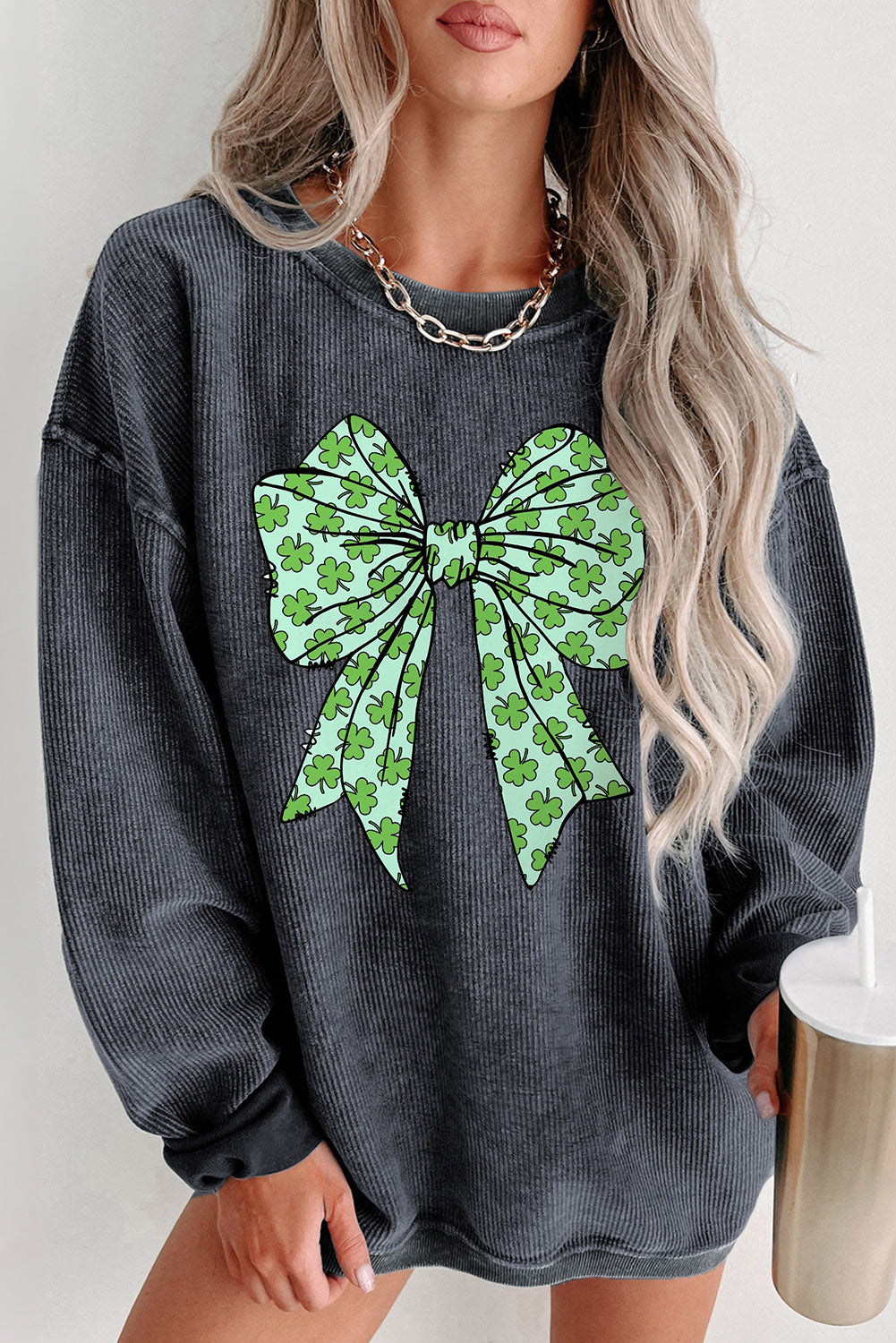 Clover Bow Corded Graphic Sweatshirt