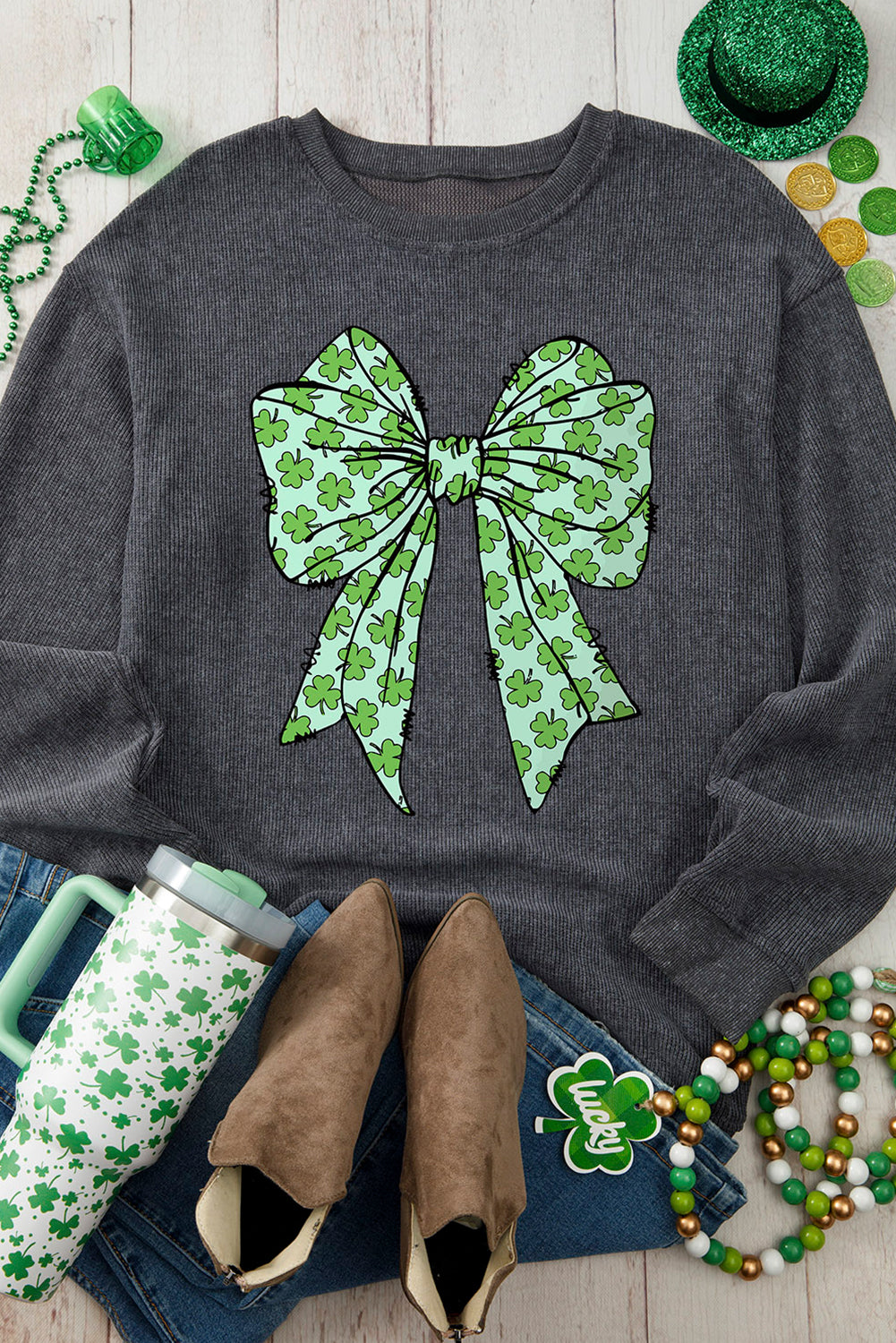 Clover Bow Corded Graphic Sweatshirt