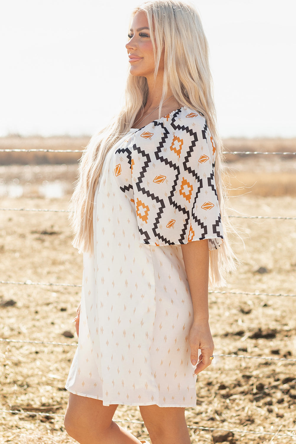 Western Aztec Print Loose Mini Dress