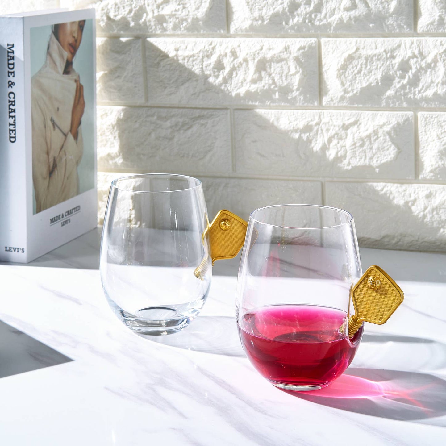 Pickleball Stemless Wine Glass Set of 2