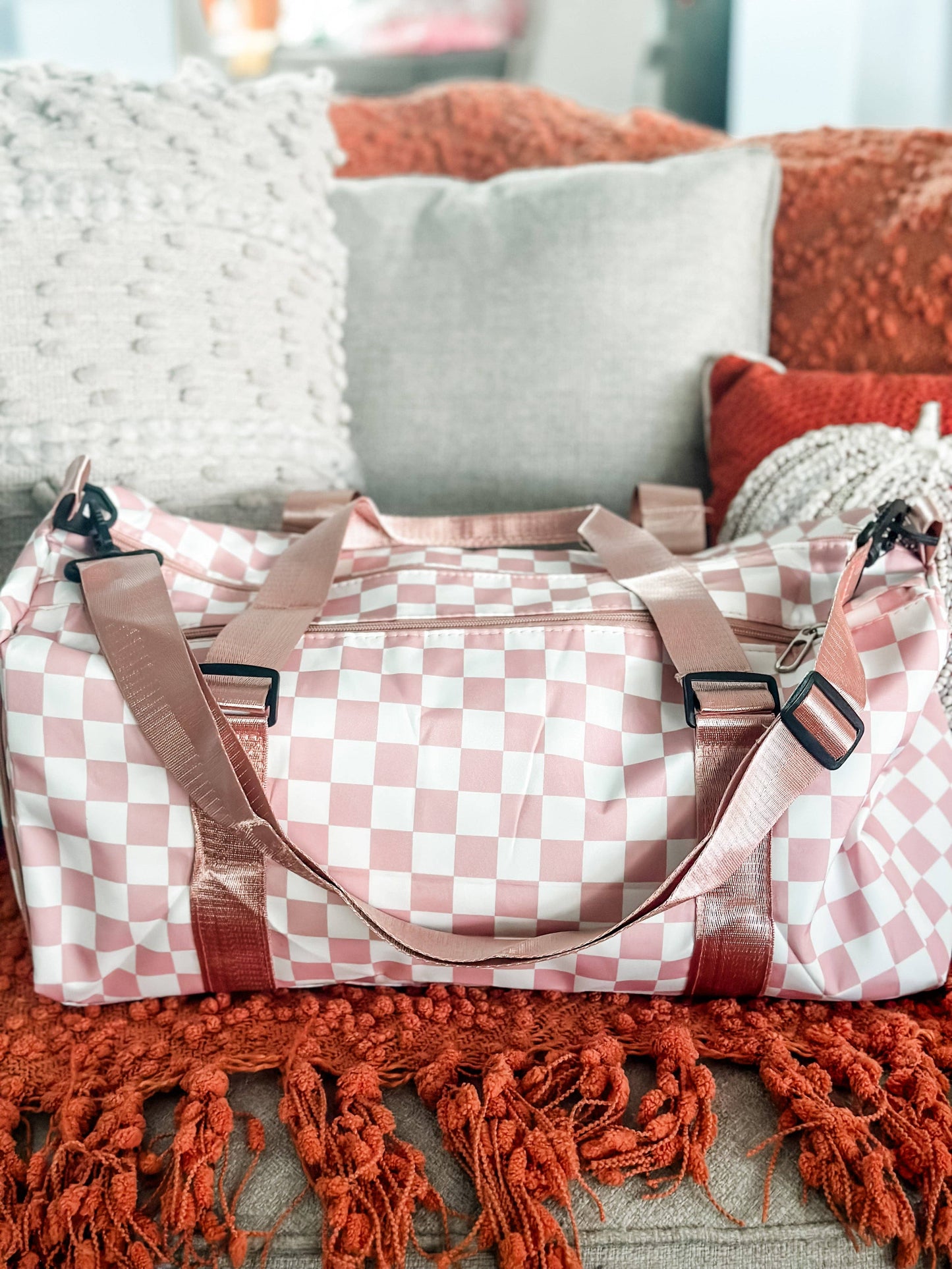 Pink Checkered Duffle Bag-Better On Me Boutique