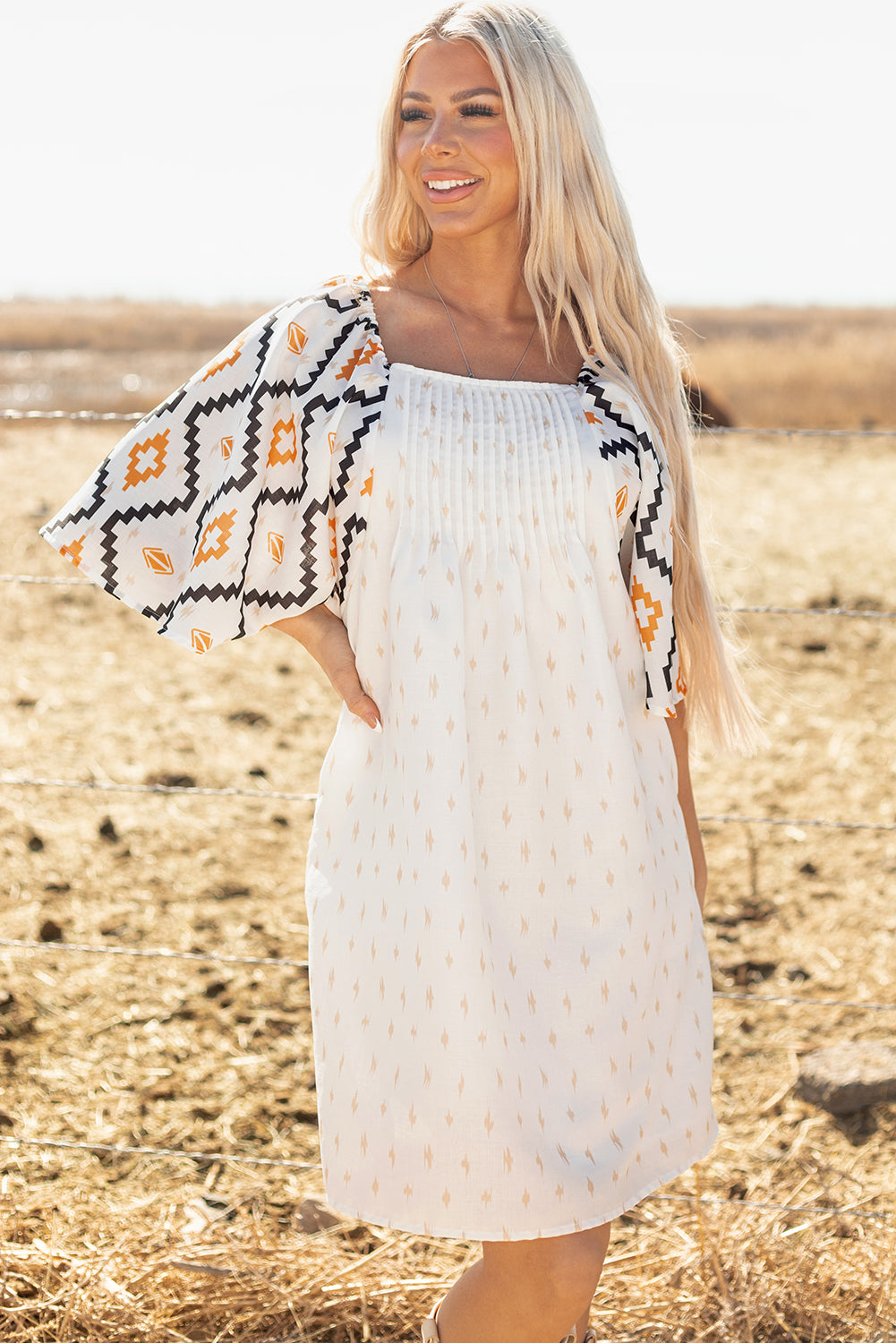 Western Aztec Print Loose Mini Dress