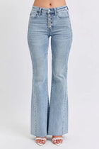 Judy Blue Mid Rise Rhinestone Side Panel Flare Jeans