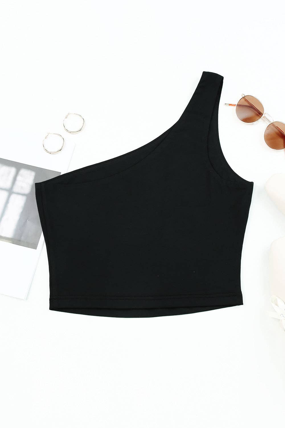 Black One Shoulder Sleeveless Crop Top-Better On Me Boutique