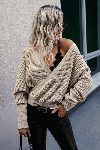 Cross knit sweater for women, stylish and cozy sweater with cross-knit design, trendy knit top for fall and winter, comfortable long-sleeve sweater, versatile layering piece for casual or dressy outfits