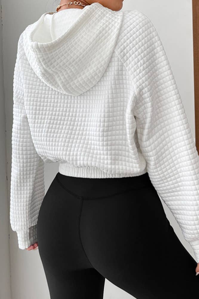 Cropped textured hoodie for women, trendy and comfortable hoodie with a textured fabric, casual cropped sweatshirt, perfect for layering or standalone wear, stylish hoodie for fall and winter fashion