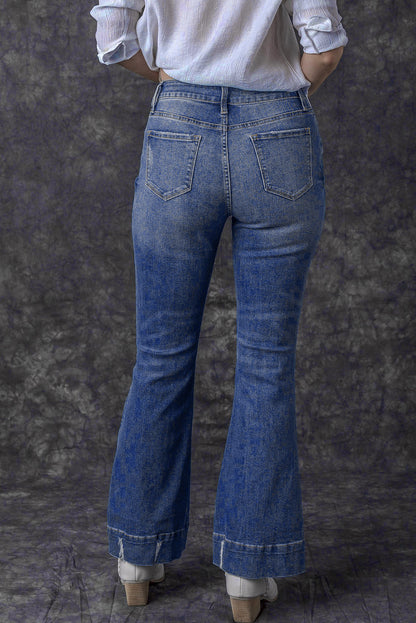 Slight Distressed Medium Wash Flare Jeans