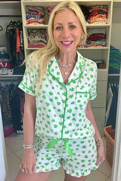 Clover Printed Short Sleeve and Shorts Pajama Set
