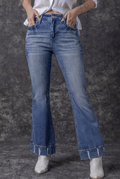Slight Distressed Medium Wash Flare Jeans