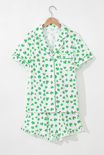 Clover Printed Short Sleeve and Shorts Pajama Set
