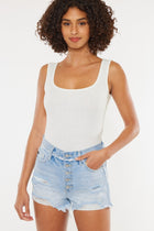 Kancan Light Washed Distressed Button Fly Denim Shorts